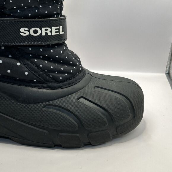 Sorel Snow Boots Youth Size 4 Black White Polka Dots Waterproof Insulated - Picture 6 of 16
